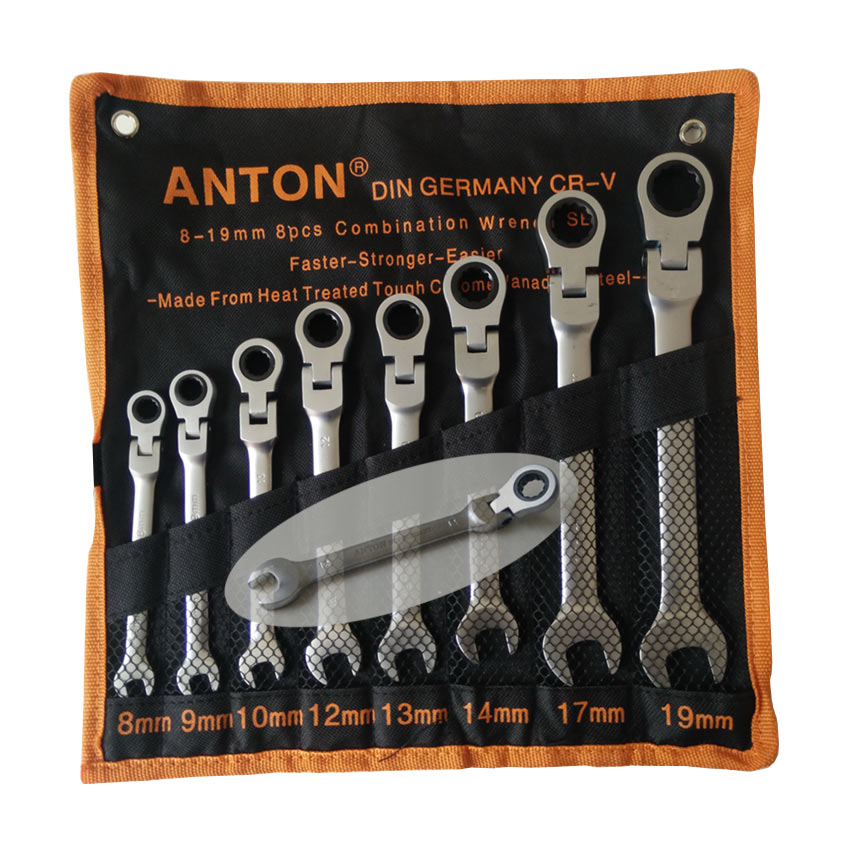 ANTON ชุดประแจแหวนข้างปากตาย คอพับได้ ขนาด 8-19 มม 8 ชิ้น