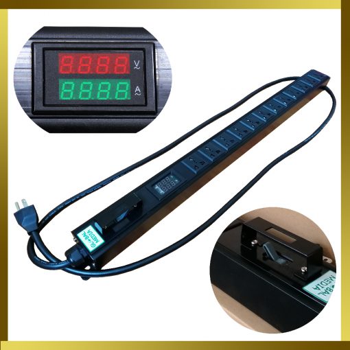 Global Media PDU รางปลั๊กไฟ 12 เต้ารับ มีเบรกเกอร์ Volt Amp Meter Display
