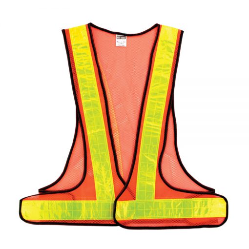 HV-1003 เสื้อจราจร สะท้อนแสง แบบสาย ผ้าส้ม แถบเหลือง